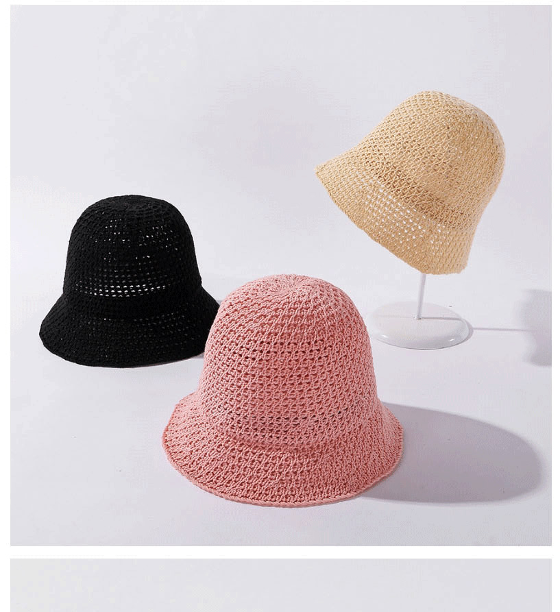 Fashion Beige Milk Silk Cotton Yarn Knitted Hollow Fisherman Hat,Sun Hats