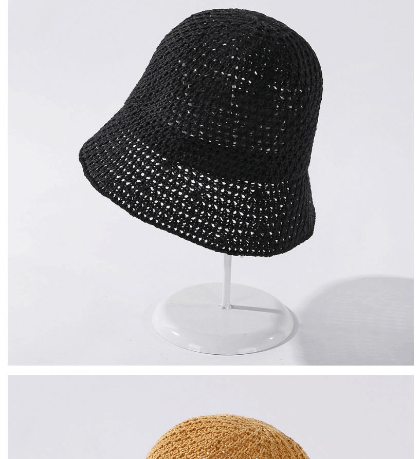 Fashion Yellow Milk Silk Cotton Yarn Knitted Hollow Fisherman Hat,Sun Hats