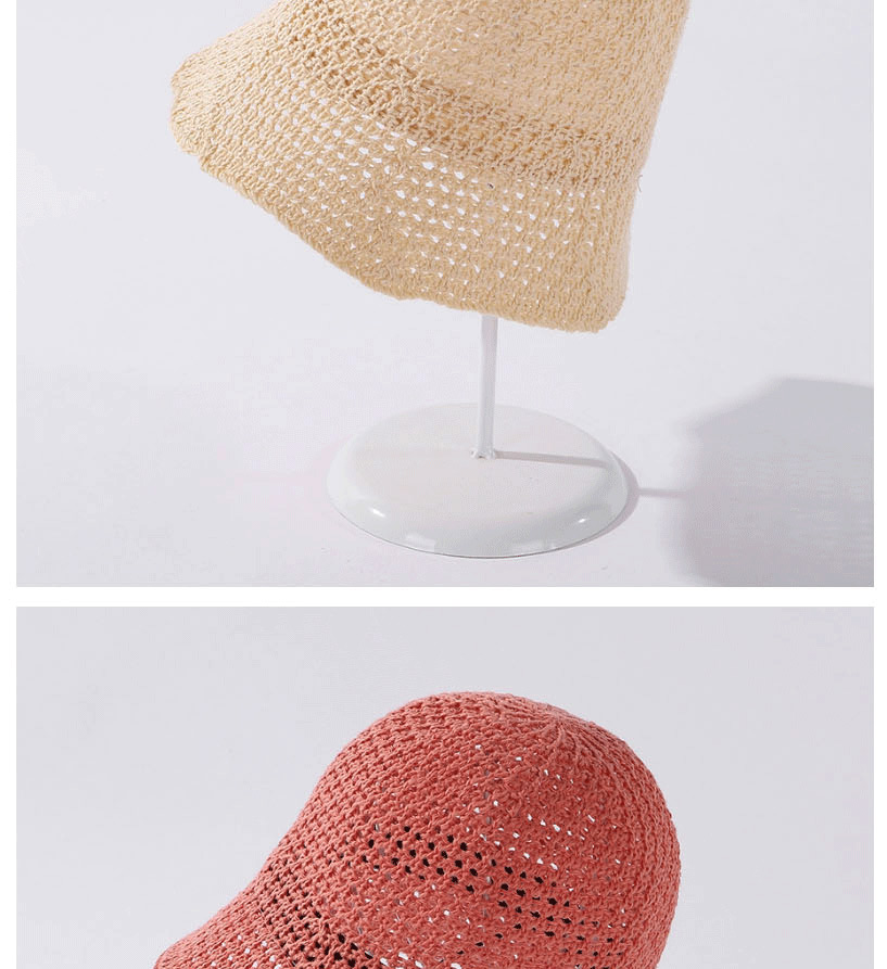 Fashion Beige Milk Silk Cotton Yarn Knitted Hollow Fisherman Hat,Sun Hats