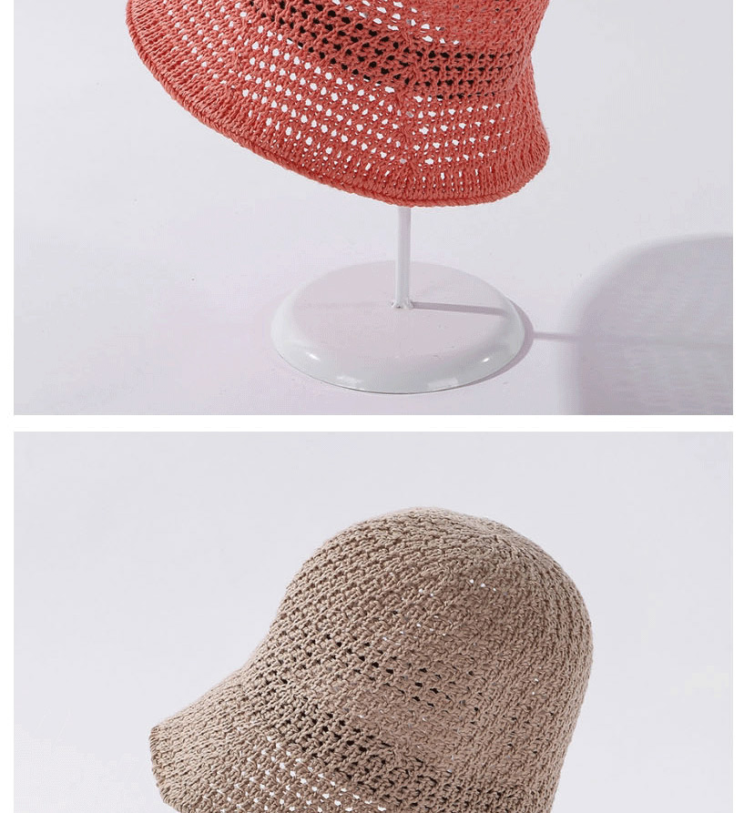 Fashion Pink Milk Silk Cotton Yarn Knitted Hollow Fisherman Hat,Sun Hats