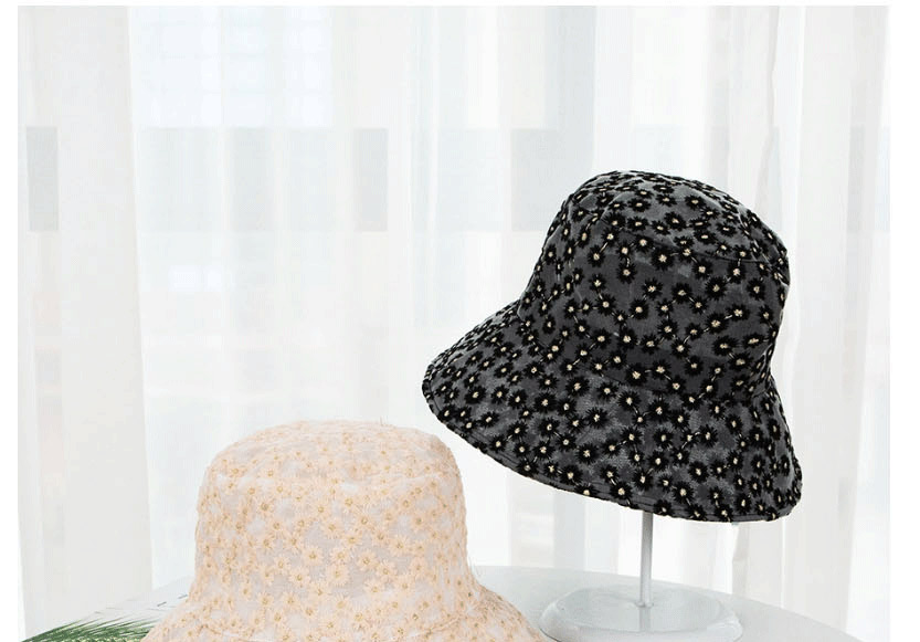 Fashion Black Daisy Lace Sunscreen Fisherman Hat,Sun Hats