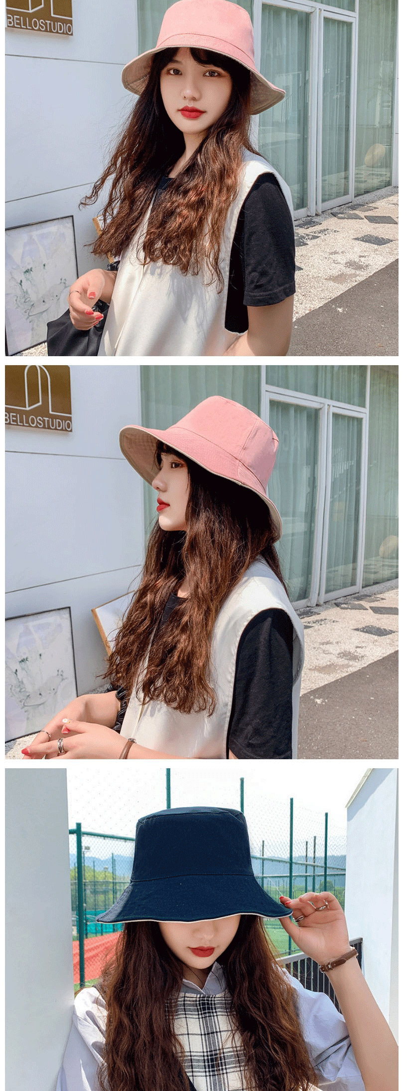 Fashion Pink Cotton Shading Double-sided Wearing Fisherman Hat,Sun Hats