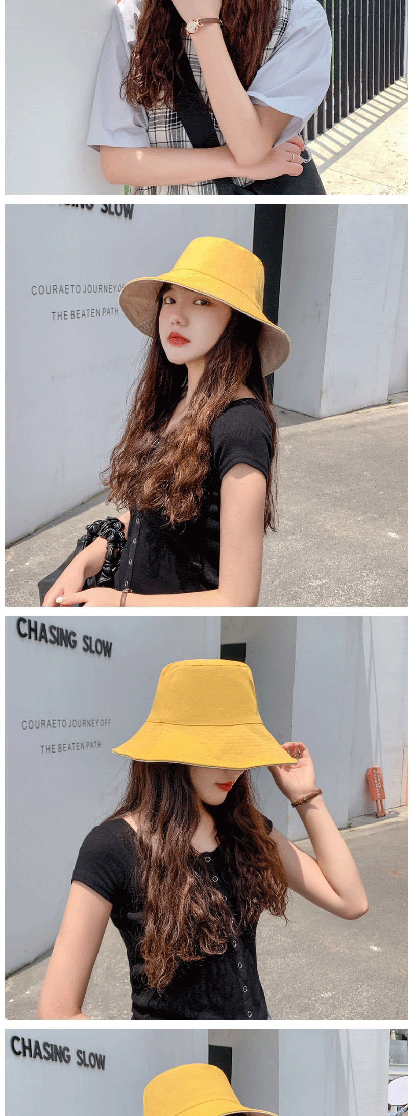Fashion Yellow Cotton Shading Double-sided Wearing Fisherman Hat,Sun Hats