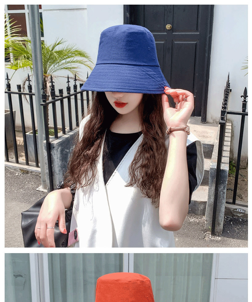 Fashion Navy Blue Wear Solid Color Cotton Fisherman Hat On Both Sides,Sun Hats