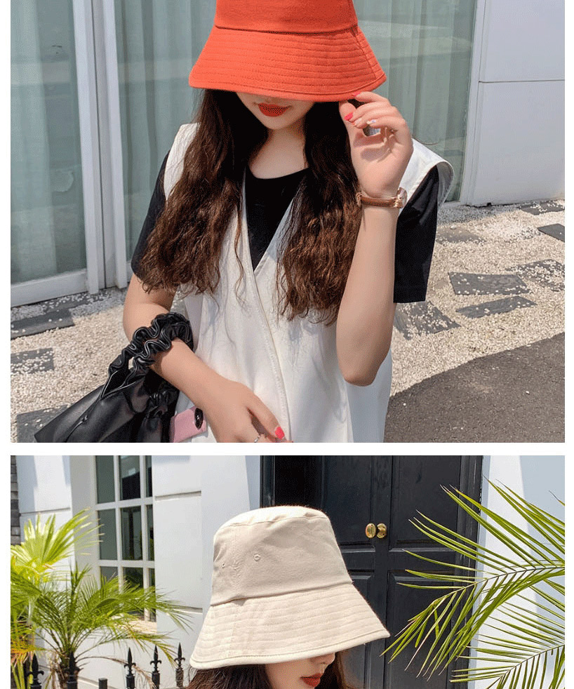 Fashion Orange Wear Solid Color Cotton Fisherman Hat On Both Sides,Sun Hats