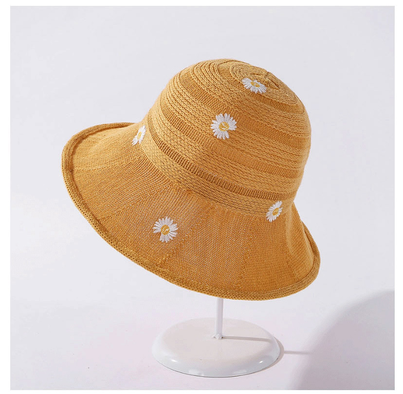 Fashion Camel Little Daisy Embroidered Knitted Broad-band Fisherman Hat,Sun Hats