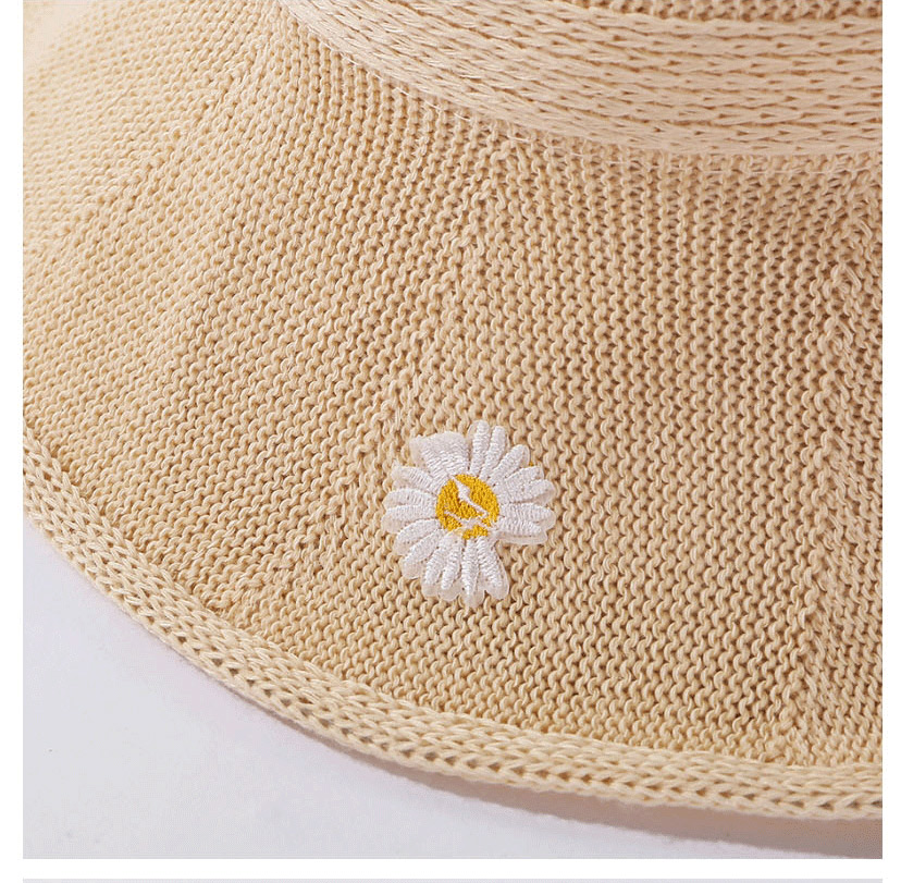 Fashion Orange Pink Little Daisy Embroidered Knitted Broad-band Fisherman Hat,Sun Hats