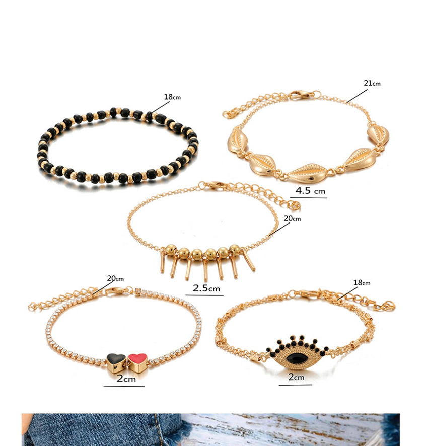 Fashion Golden 5 Sets Of Alloy Shell Love Eyes Rice Beads Anklets,Fashion Anklets