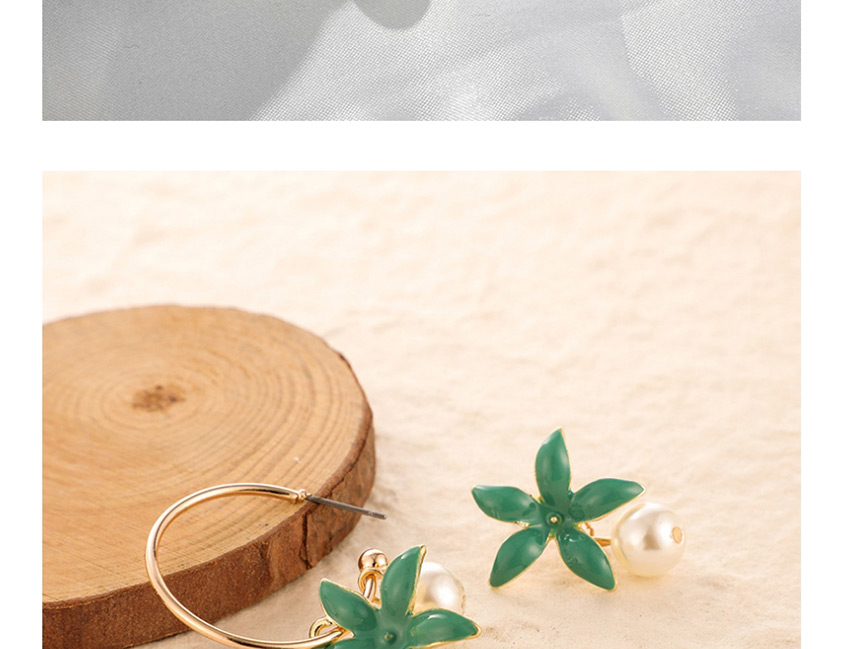 Fashion Green Asymmetrical Flower Pearl Drop Alloy Earrings,Drop Earrings