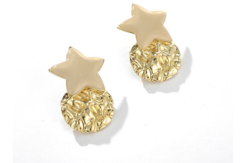 Fashion Golden Pentagram Irregular Round Alloy Earrings,Stud Earrings
