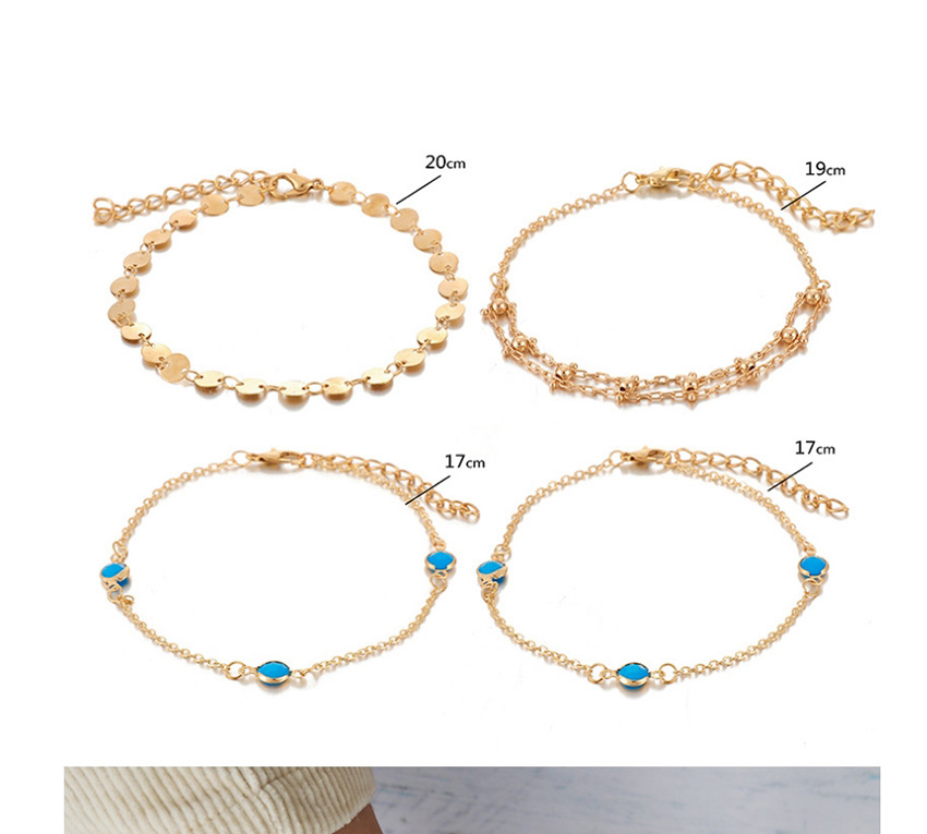 Fashion Golden Sequined Mizhu Round Chain Alloy Anklet Set Of 4,Fashion Anklets