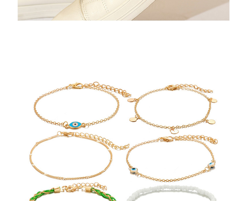 Fashion Golden 6-piece Set Of Mizhu Turquoise Woven Eye Disc Anklets,Fashion Anklets