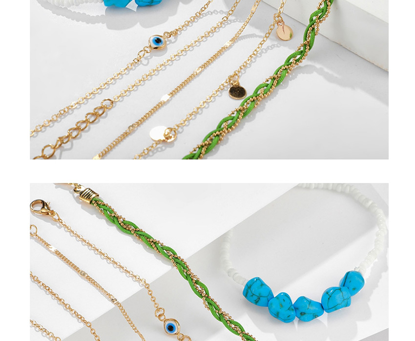 Fashion Golden 6-piece Set Of Mizhu Turquoise Woven Eye Disc Anklets,Fashion Anklets