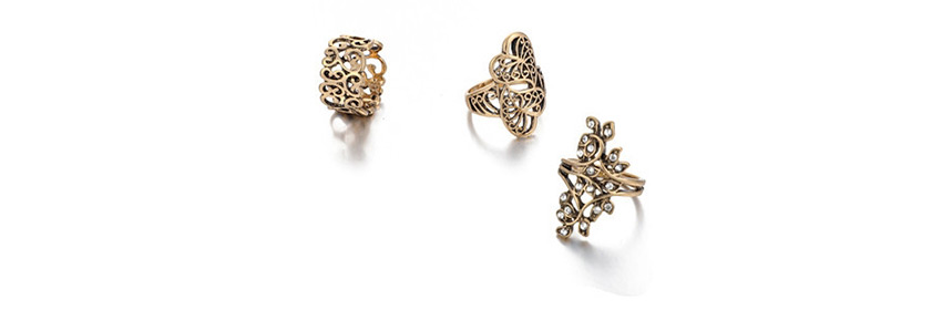 Fashion Golden Diamond Leaf Alloy Hollow Love Ring Set,Jewelry Sets