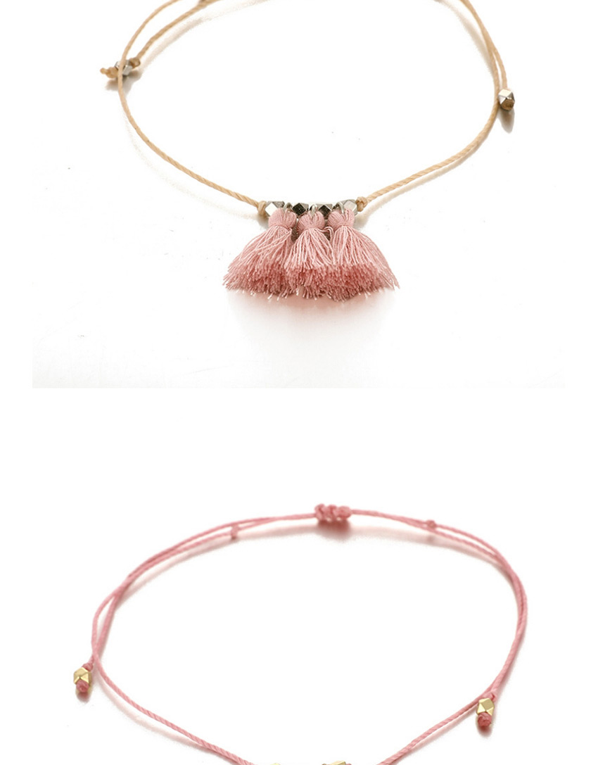 Fashion Pink Braided Wax Thread Single-layer Tassel Anklet,Fashion Anklets