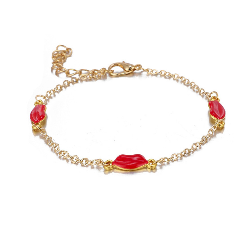 Fashion Golden Lips Smiley Letters Love Diamond Alloy Bracelet 5 Piece Set,Jewelry Sets