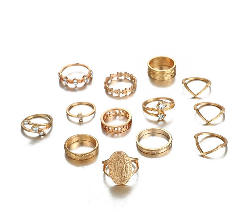 Fashion Golden Flower And Leaf Alphabet Alloy Ring Set Of 5,Jewelry Sets