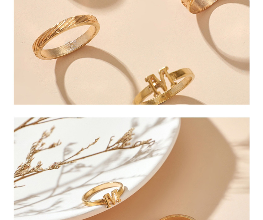 Fashion Golden Flower And Leaf Alphabet Alloy Ring Set Of 5,Jewelry Sets