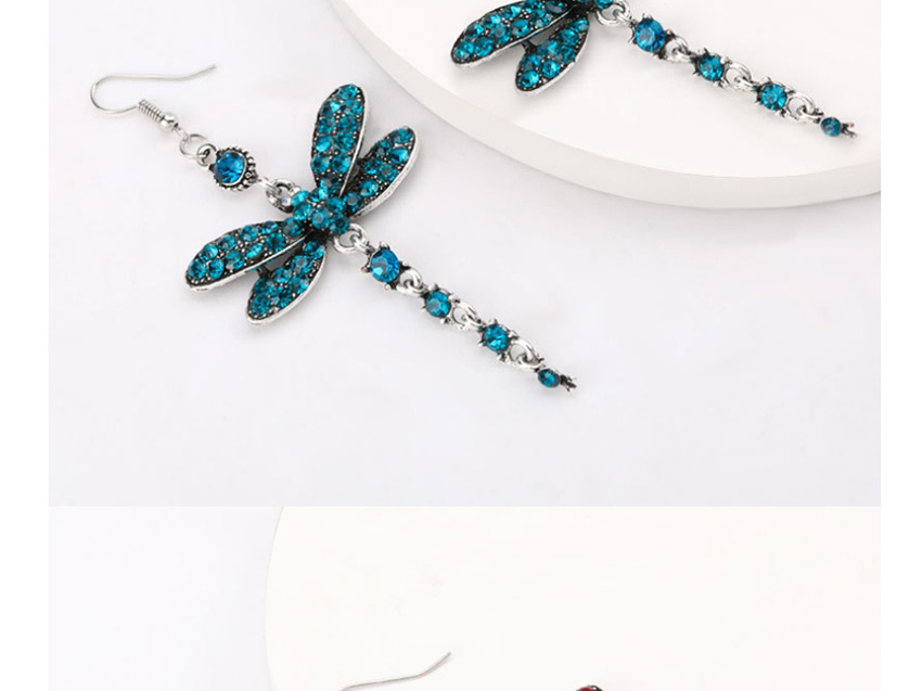 Fashion Blue Diamond-shaped Dragonfly Alloy Long Earrings,Drop Earrings
