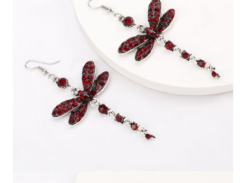 Fashion Red Diamond-shaped Dragonfly Alloy Long Earrings,Drop Earrings