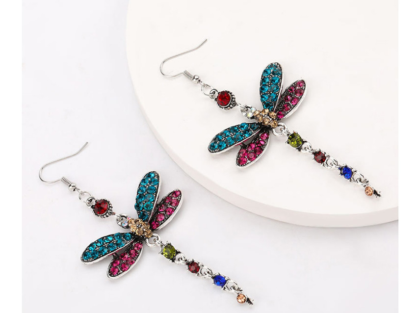 Fashion Black Diamond-shaped Dragonfly Alloy Long Earrings,Drop Earrings