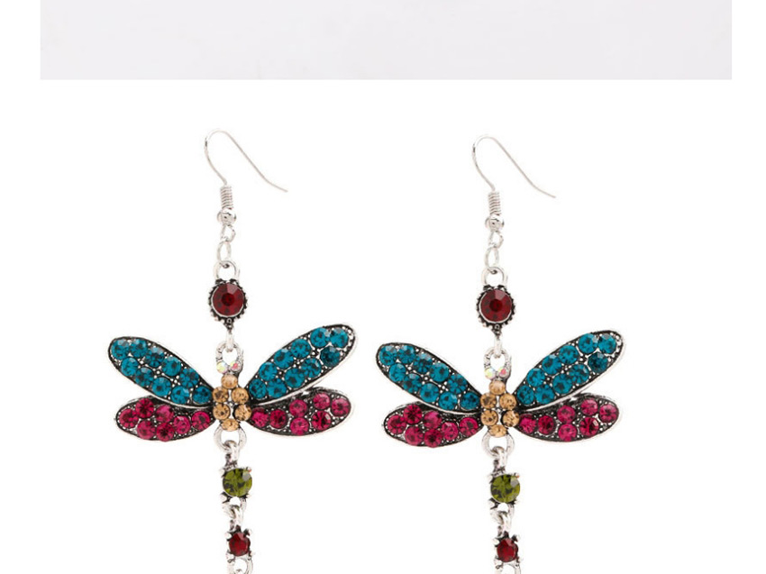 Fashion Red Diamond-shaped Dragonfly Alloy Long Earrings,Drop Earrings