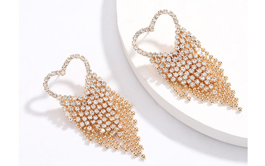 Fashion Silver Love Alloy Diamond Tassel Hollow Earrings,Stud Earrings