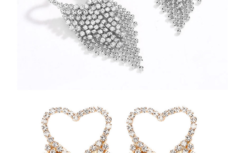 Fashion Silver Love Alloy Diamond Tassel Hollow Earrings,Stud Earrings