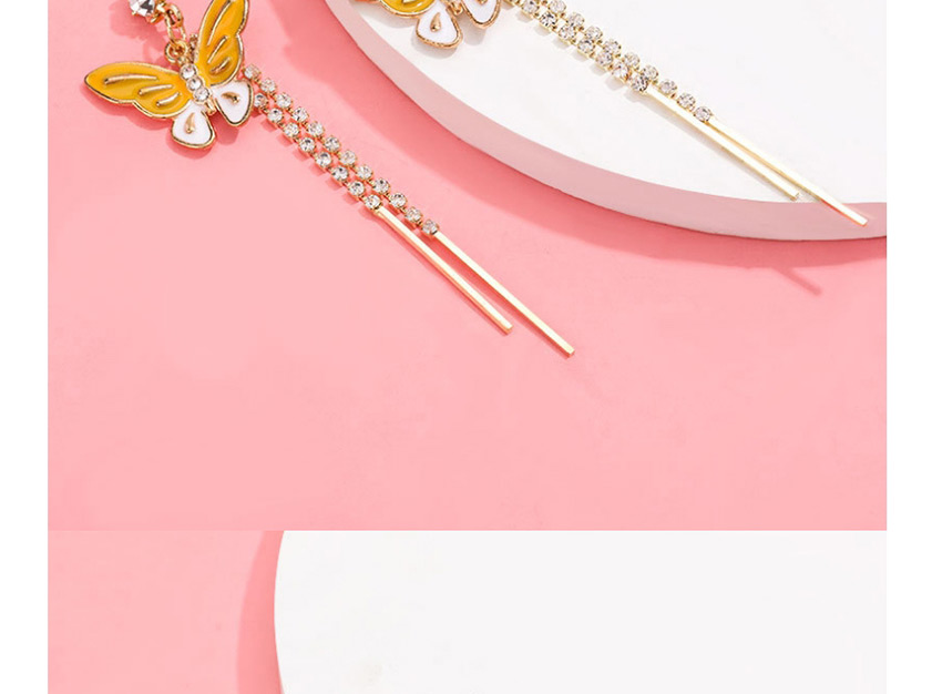 Fashion Pink Alloy Dripping Butterfly Tassel Earrings,Drop Earrings