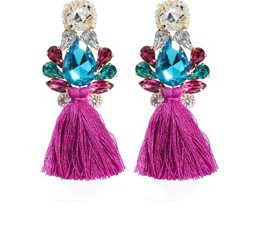 Fashion Pink Drop-shaped Diamond Glass Tassel Alloy Earrings,Drop Earrings