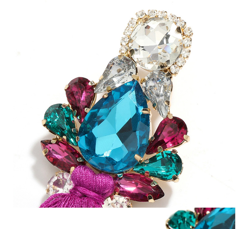 Fashion Pink Drop-shaped Diamond Glass Tassel Alloy Earrings,Drop Earrings