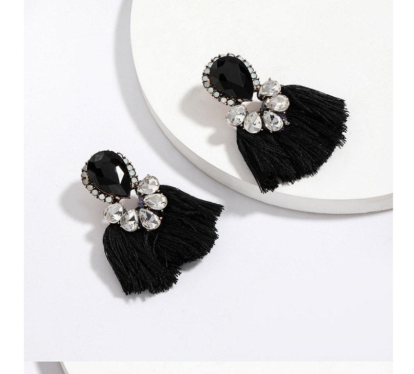 Fashion Black Multi-layer Drop-shaped Diamond Tassel Earrings,Drop Earrings