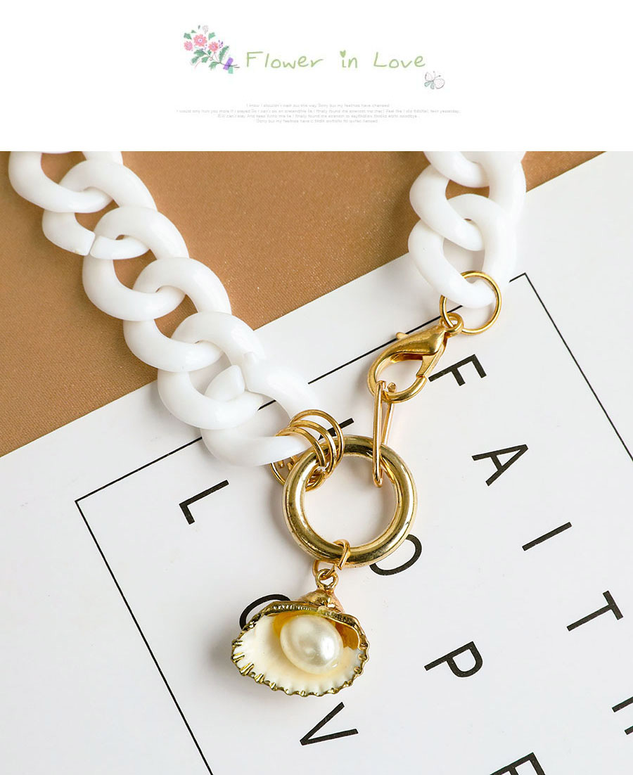 Fashion White Resin Alloy Chain Shell Pearl Necklace,Chains