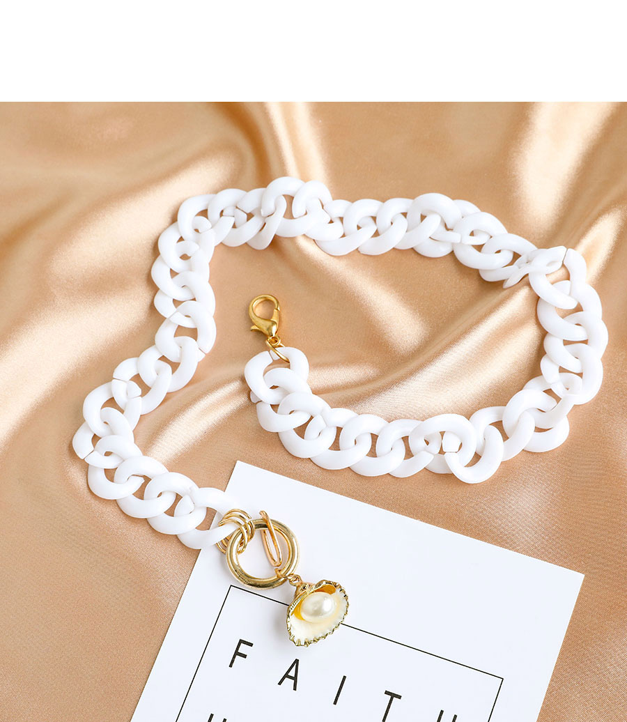 Fashion White Resin Alloy Chain Shell Pearl Necklace,Chains