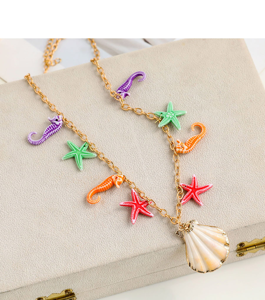 Fashion Color Alloy Resin Seahorse Starfish Shell Necklace,Chains