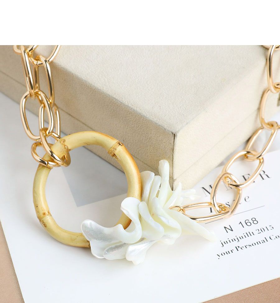 Fashion Golden Alloy Chain Shell Wood Strip Necklace,Chains