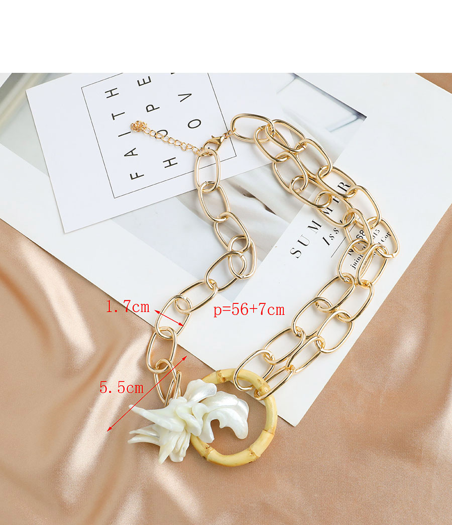 Fashion Golden Alloy Chain Shell Wood Strip Necklace,Chains