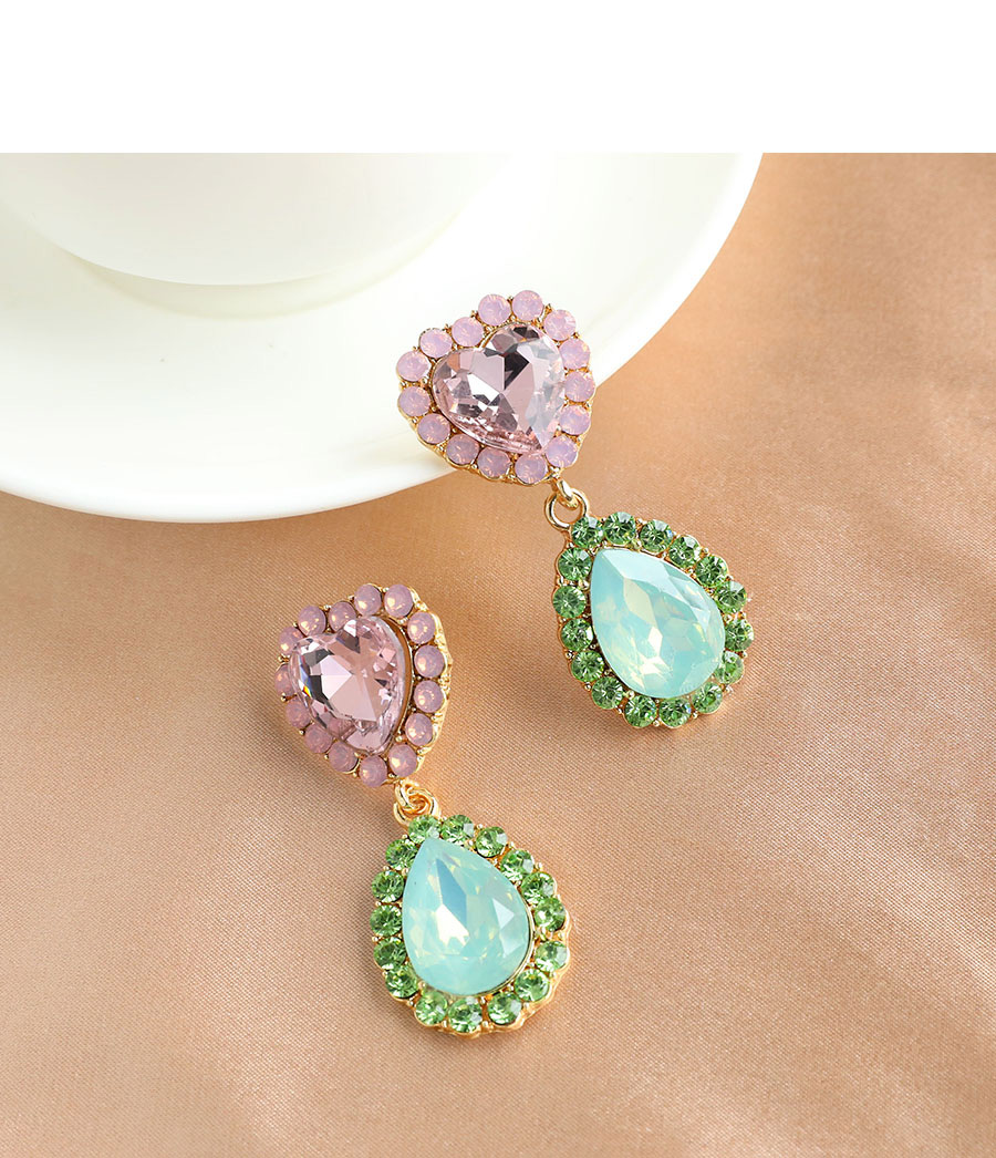 Fashion Pink + Green Love Drop Earrings With Alloy Diamonds,Drop Earrings