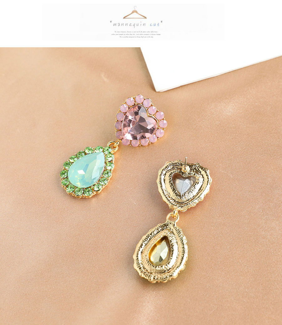 Fashion Pink + Green Love Drop Earrings With Alloy Diamonds,Drop Earrings