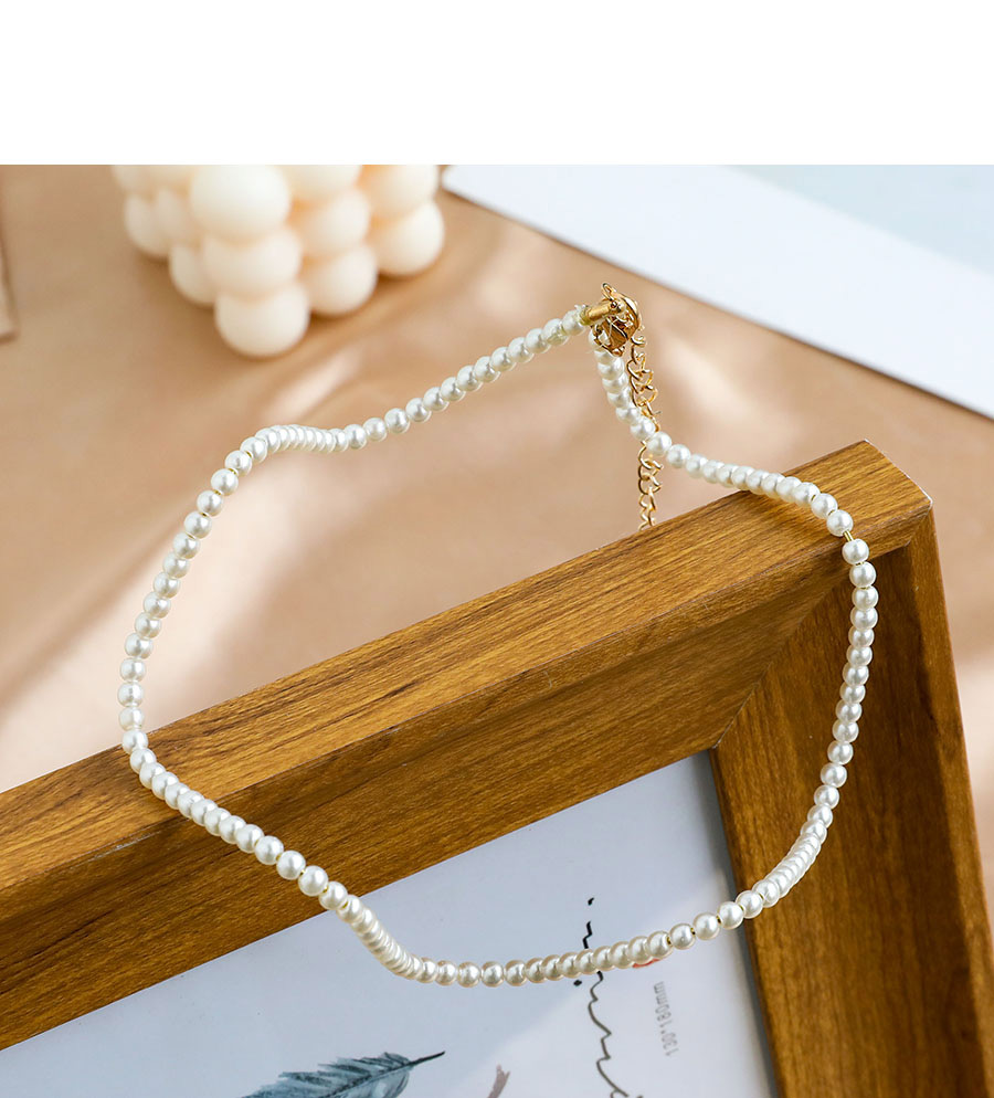Fashion White Alloy Pearl Water Ripple Necklace,Chokers