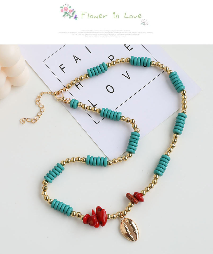 Fashion Green Alloy Shell Resin Rice Bead Multi-layer Necklace,Multi Strand Necklaces
