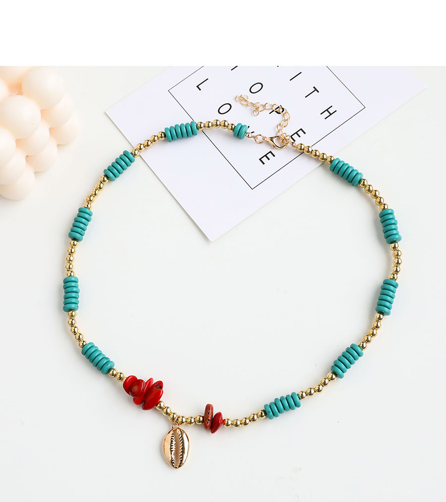 Fashion Green Alloy Shell Resin Rice Bead Multi-layer Necklace,Multi Strand Necklaces