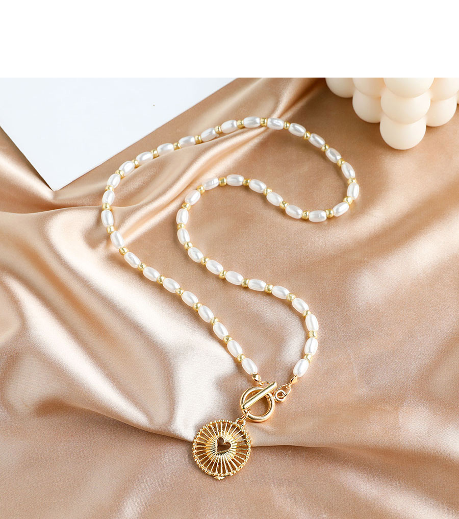 Fashion Golden Alloy Pearl Round Hollow Love Double Necklace,Multi Strand Necklaces