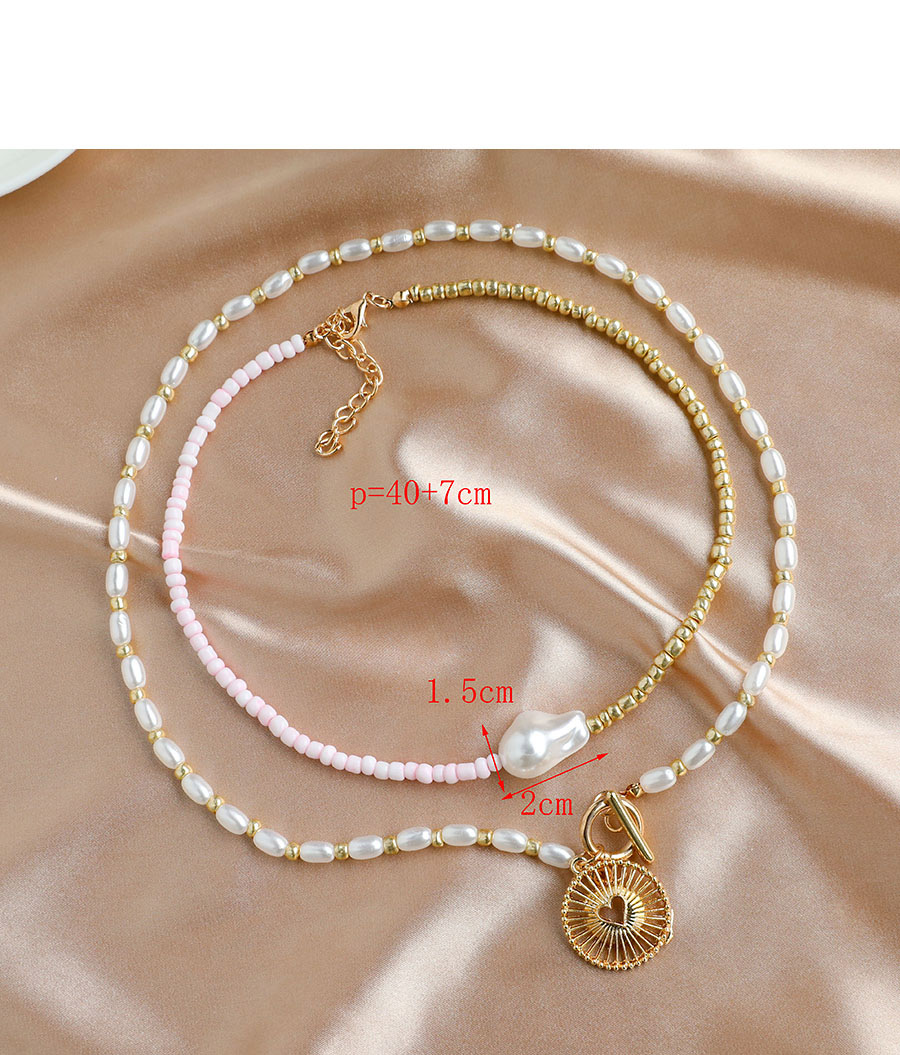 Fashion Golden Alloy Pearl Round Hollow Love Double Necklace,Multi Strand Necklaces