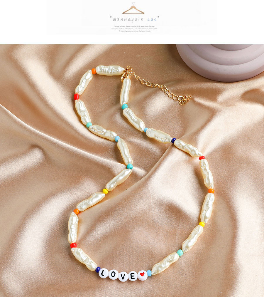 Fashion Color Alloy Chain Pearl Resin Rice Bead Shell Multilayer Necklace,Multi Strand Necklaces