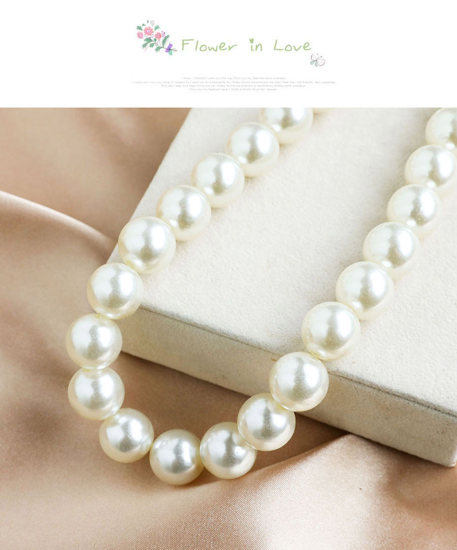 Fashion Beige Alloy Pearl Love Necklace,Beaded Necklaces