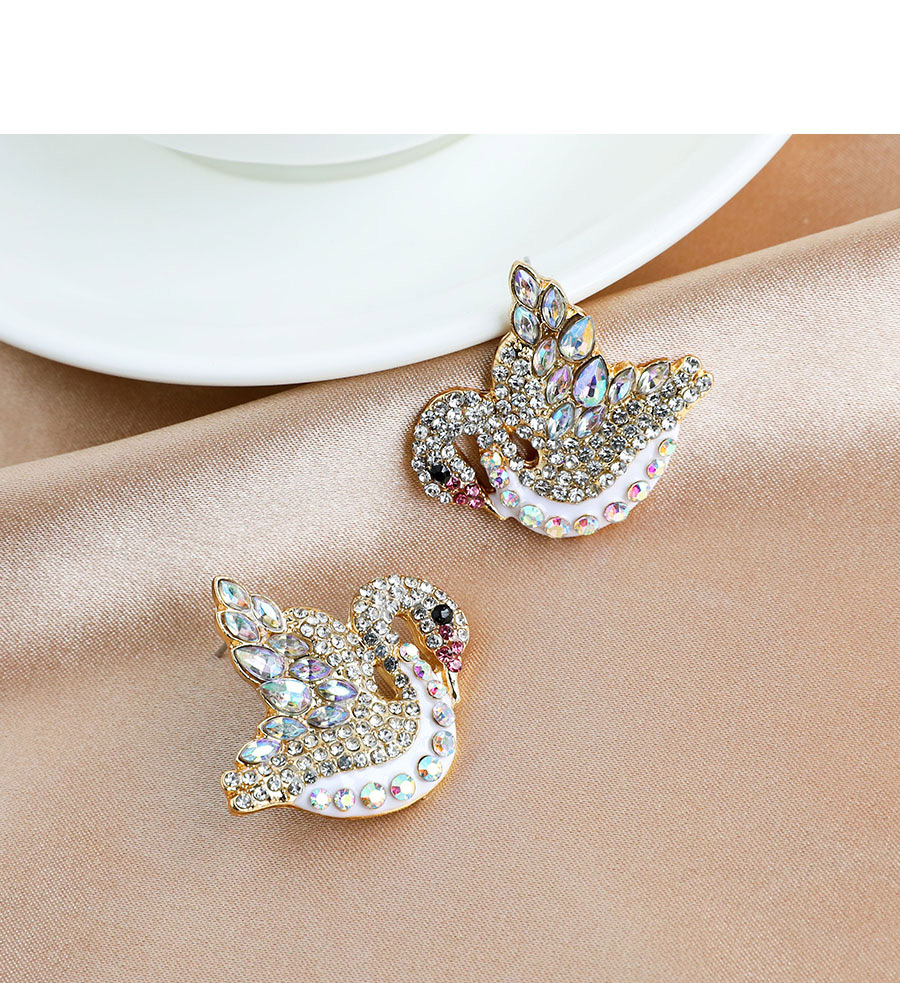 Fashion Ab Color Swan Stud Earrings,Stud Earrings