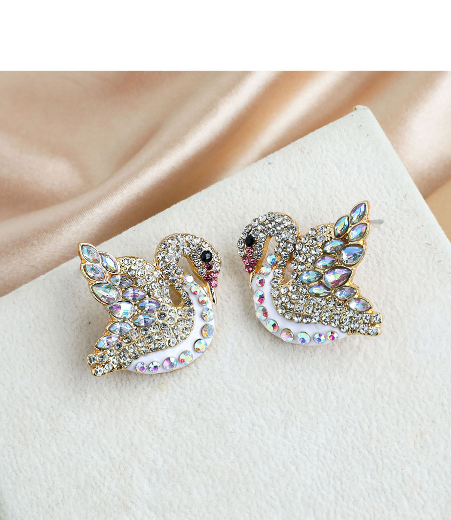 Fashion Ab Color Swan Stud Earrings,Stud Earrings