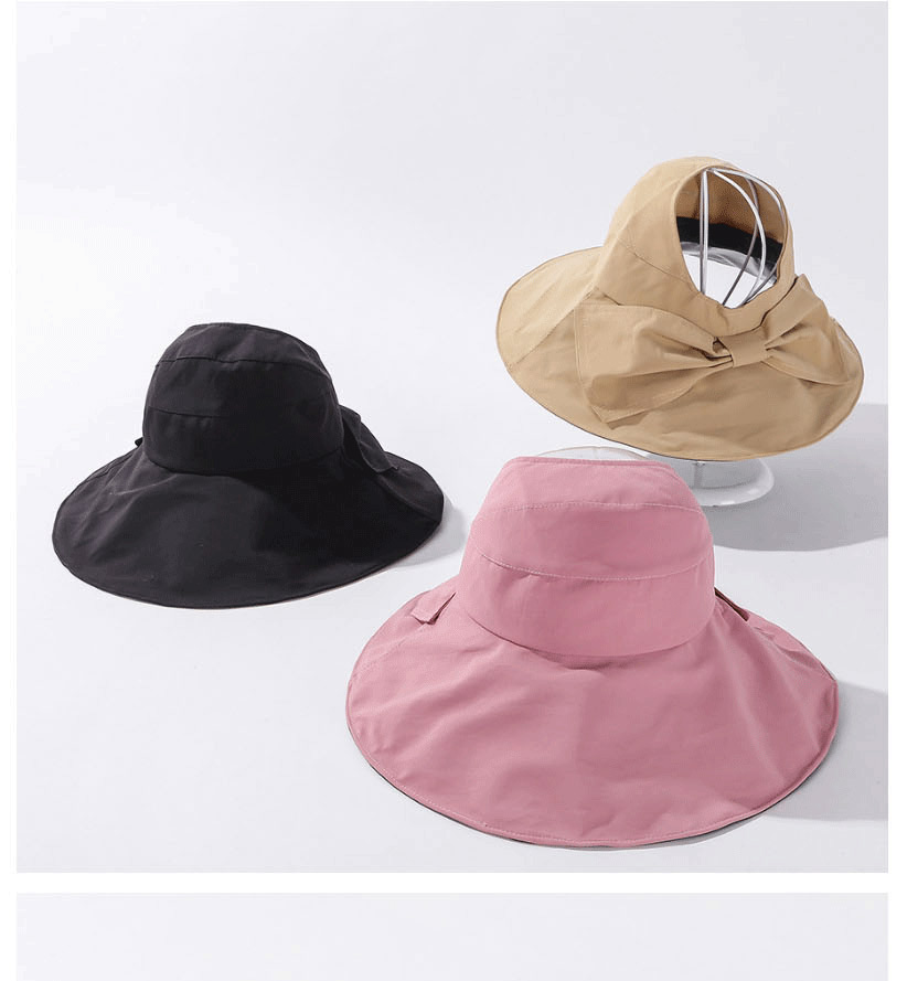 Fashion Black Bow-shade Solid Color Empty Top Hat,Sun Hats
