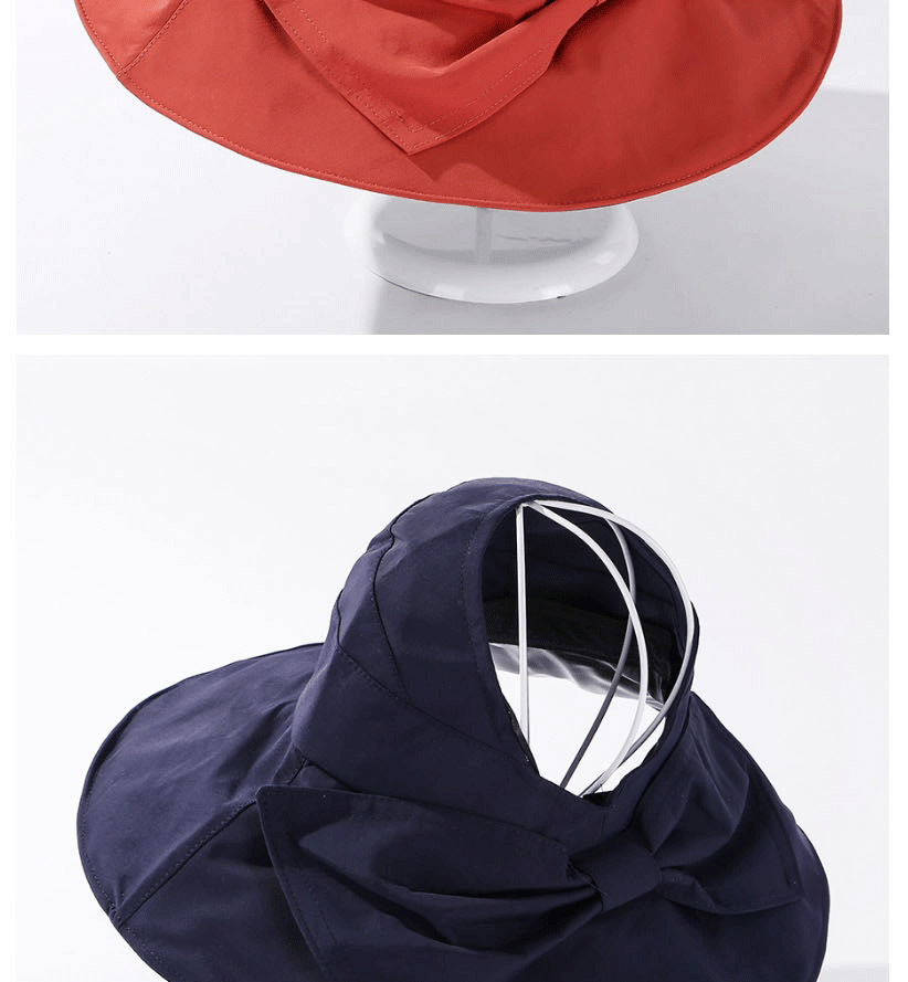 Fashion Navy Blue Bow-shade Solid Color Empty Top Hat,Sun Hats